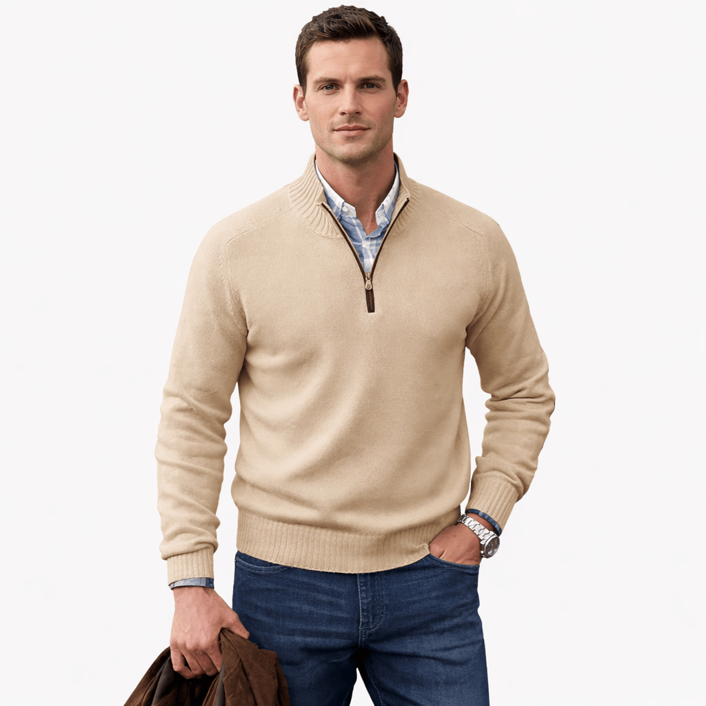 Coleeast-London Beige / XS ALAN, V-Neck Zip Polo Sweater