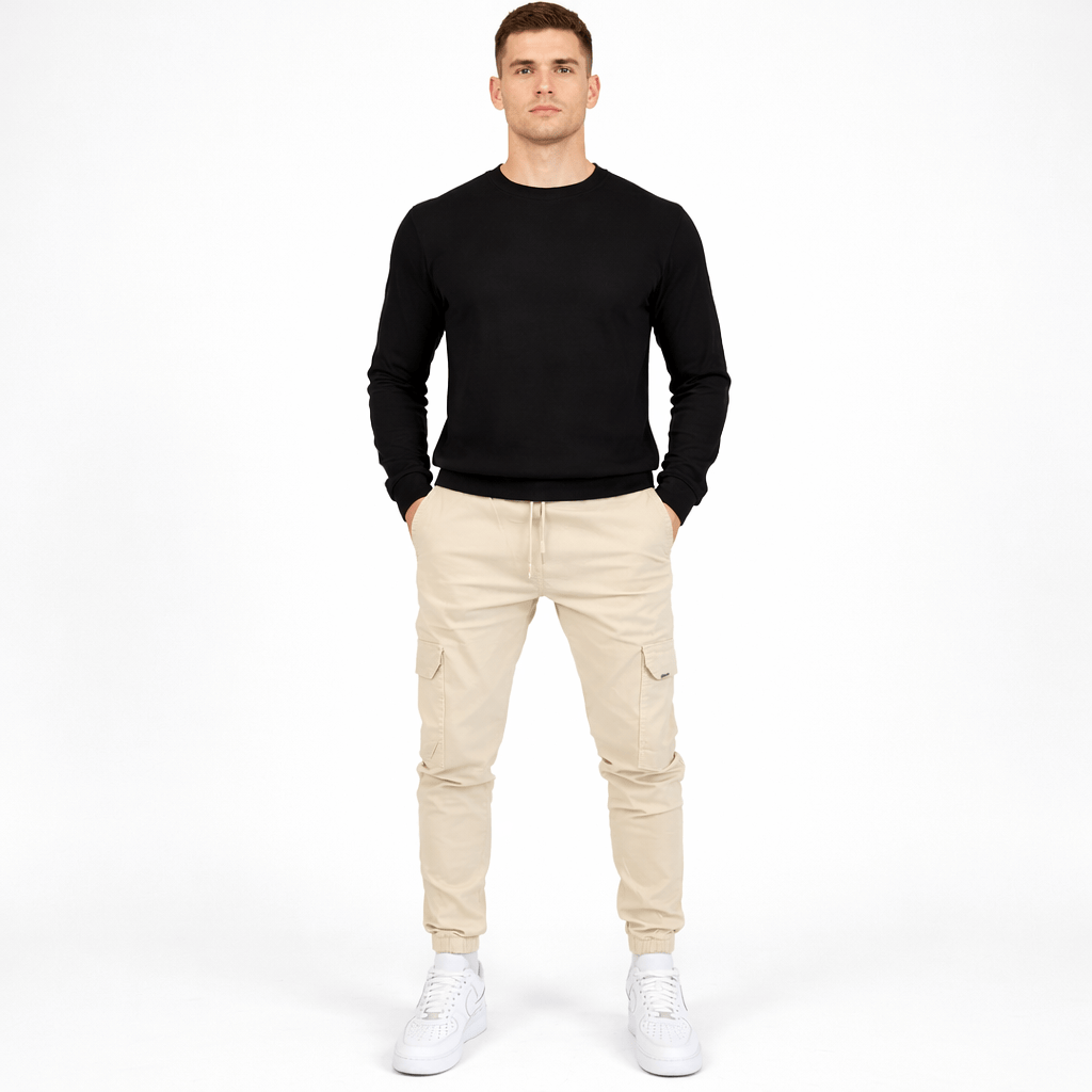 Coleeast-London Beige / XS CLARK, Cotton Harem Pants Elastic Waist