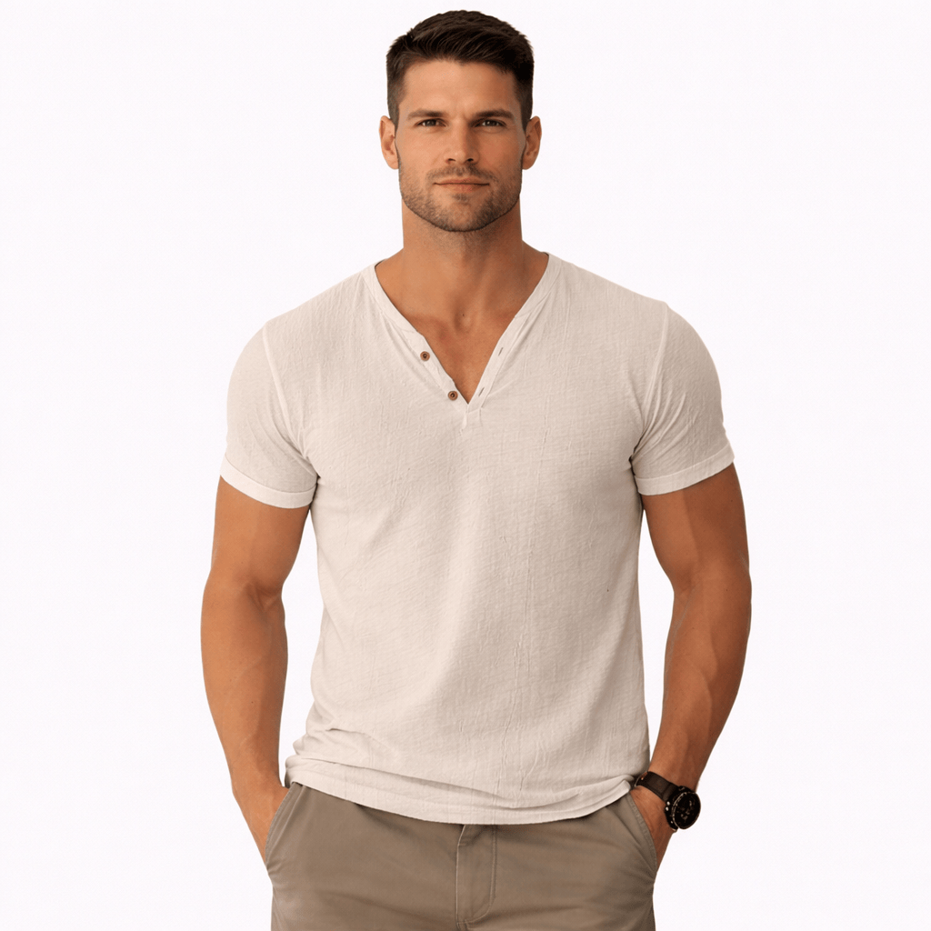 Coleeast-London Beige / XS FARRELL, V-Neck Breathable Cotton T-Shirt
