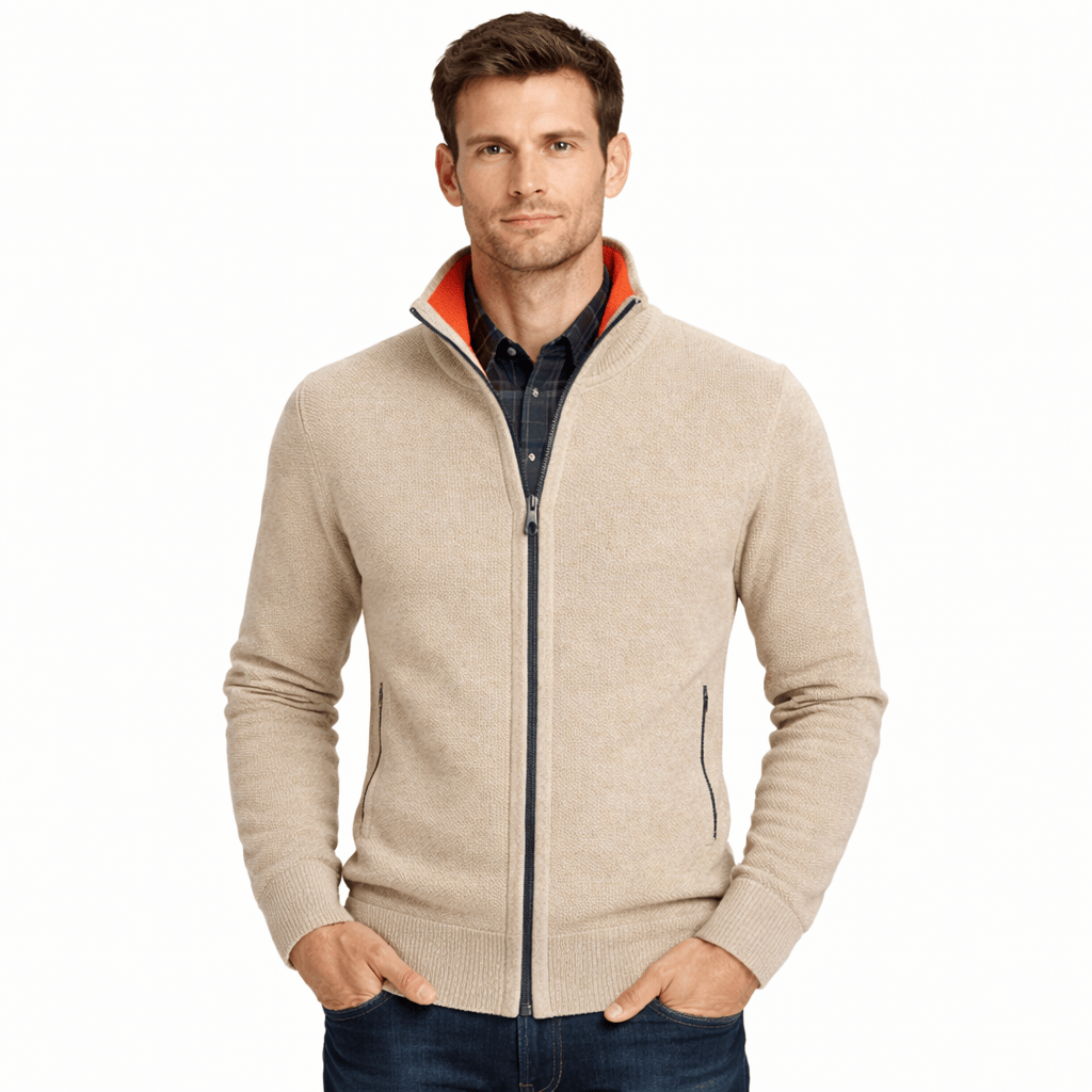 Coleeast-London Beige / XS GRANT, Mandarin Collar Knit Cardigan