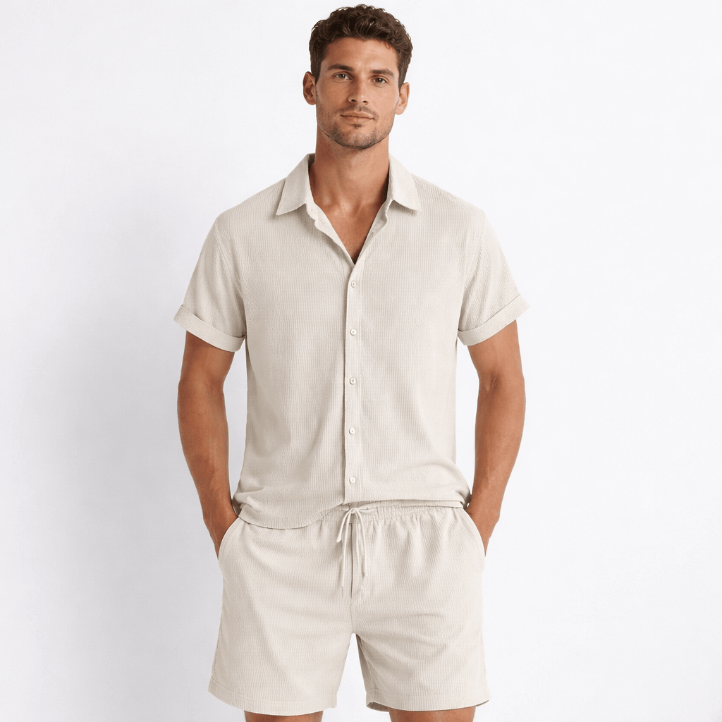 Coleeast-London Beige / XS LEO, Casual Button-Up Shirt Set
