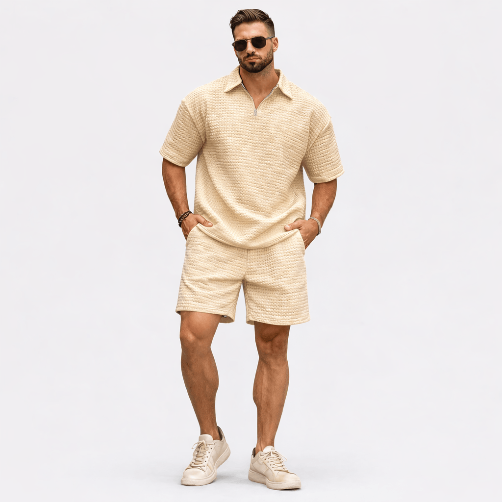 Coleeast-London Beige / XS RICHARD,  Preppy Zip Top And Elastic Pants