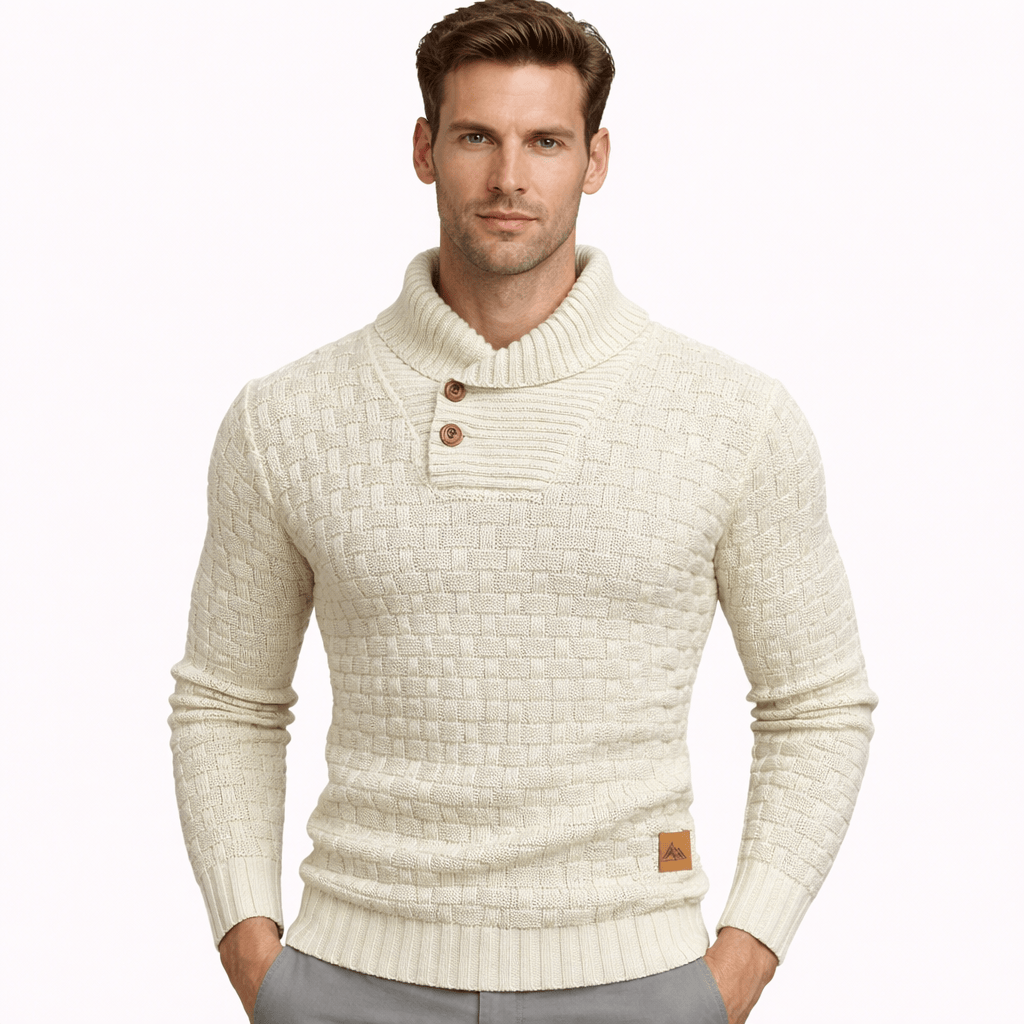 Coleeast-London Beige / XS WES, Geometric Knit Button Cardigan Sweater