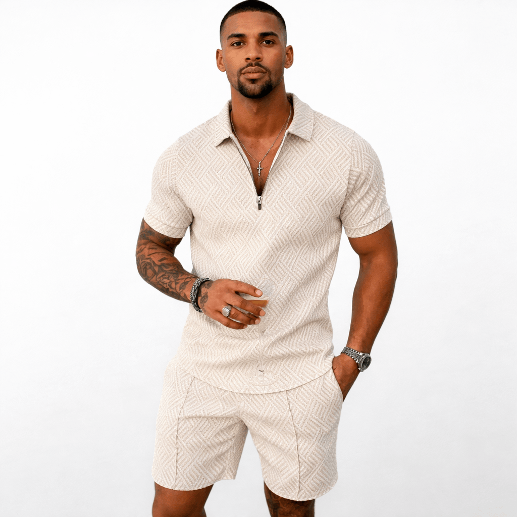 Coleeast-London Beige / XS ZANE, Printed Mandarin Collar Set