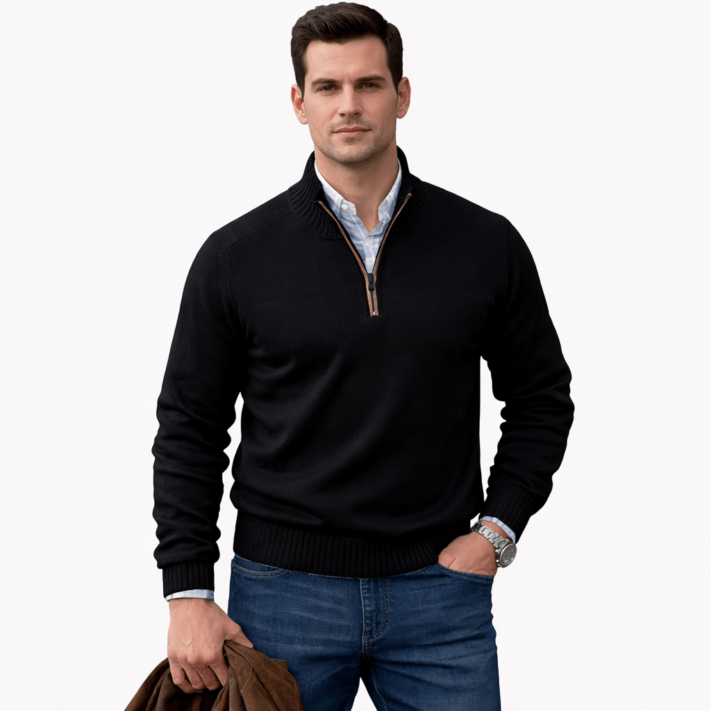 Coleeast-London Black / XS ALAN, V-Neck Zip Polo Sweater