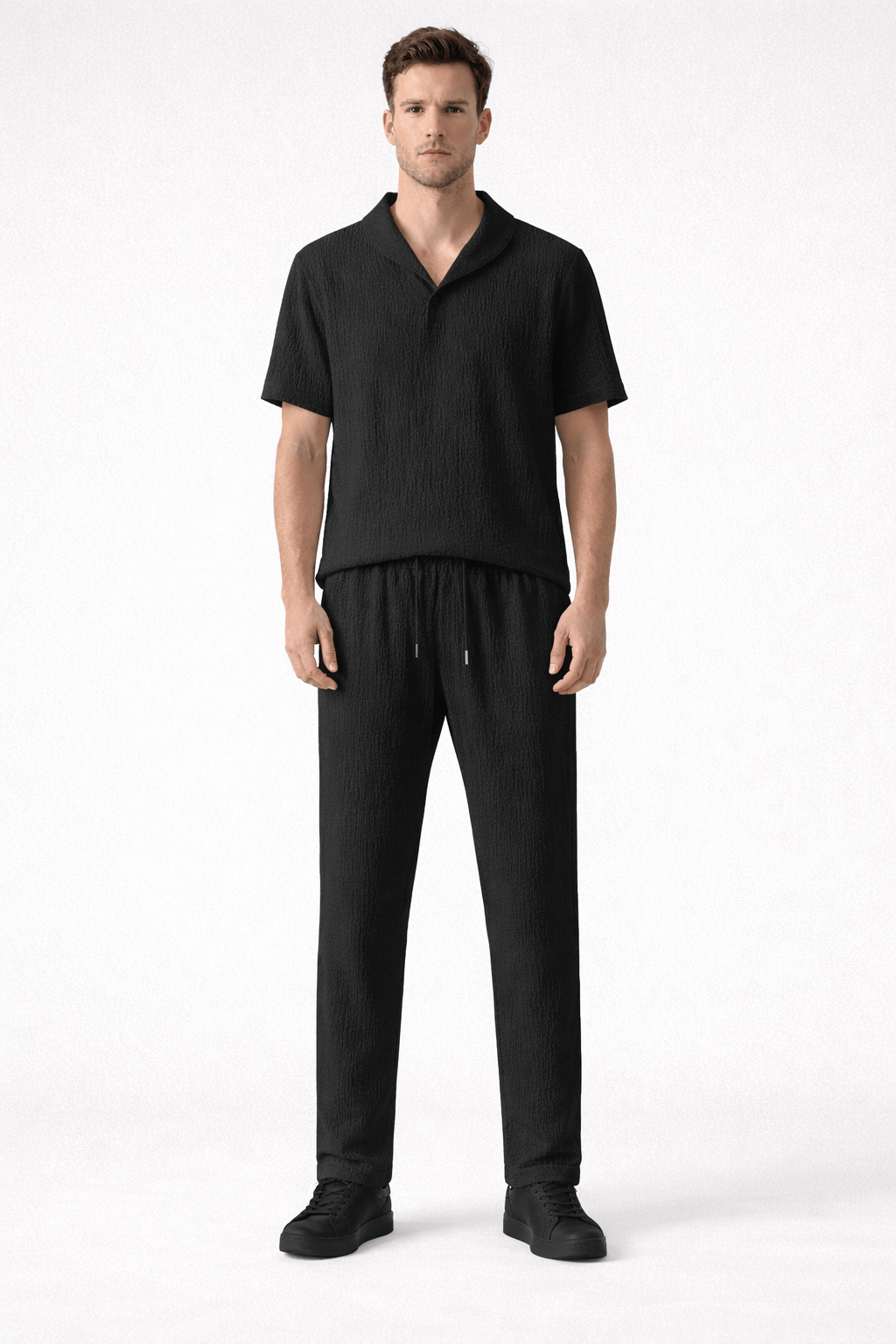 Coleeast-London Black / XS ASHTON, Casual V-Neck Shorts Set