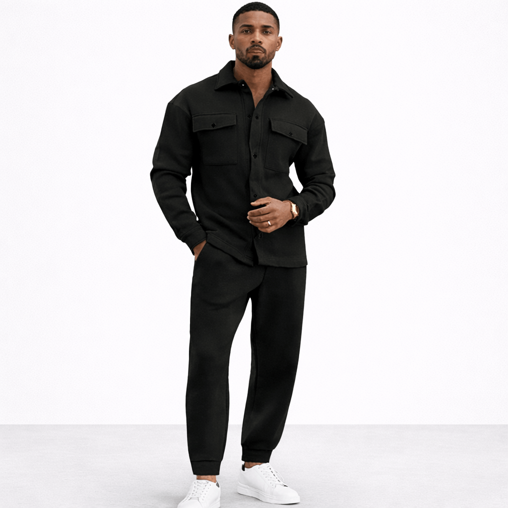Coleeast-London Black / XS DOUGLAS, Fleece T-Shirt Set Elastic Waist