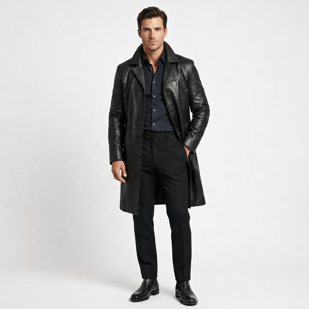 Coleeast-London Black / XS GARY, Slim Faux Leather Trench Coat