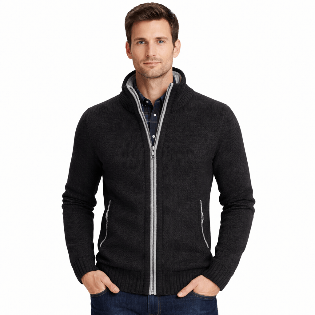 Coleeast-London Black / XS GRANT, Mandarin Collar Knit Cardigan