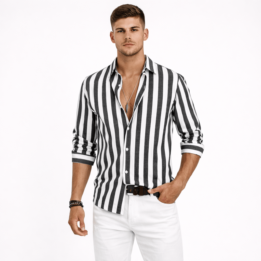 Coleeast-London Black / XS GUY, Striped Cotton Button-Down Shirt