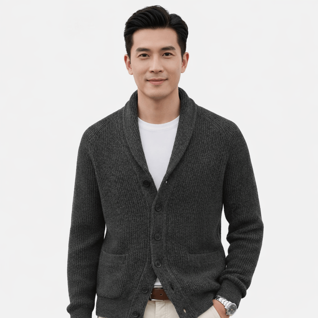 Coleeast-London Black / XS LESTER, Thick Cotton Knit Cardigan