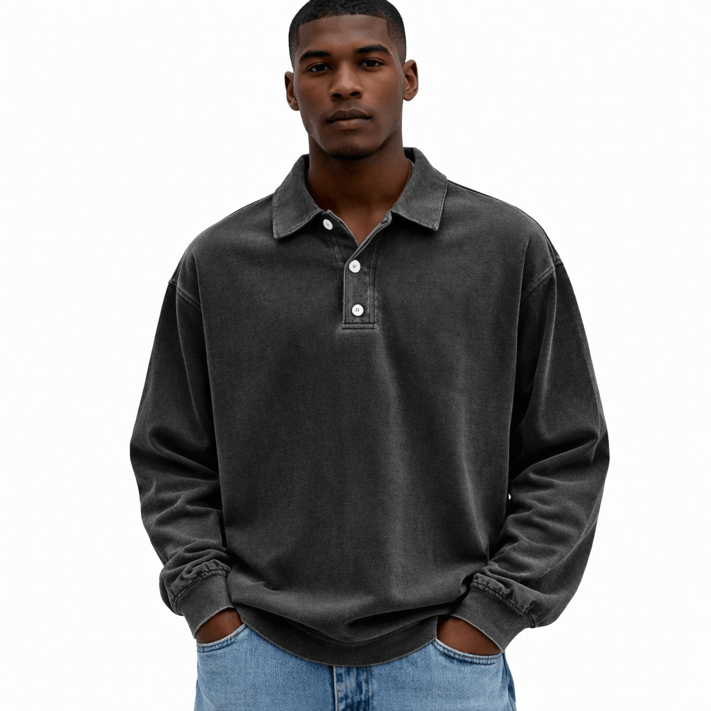 Coleeast-London Black / XS RON, Regular Fit Turn-Down Collar Sweatshirt