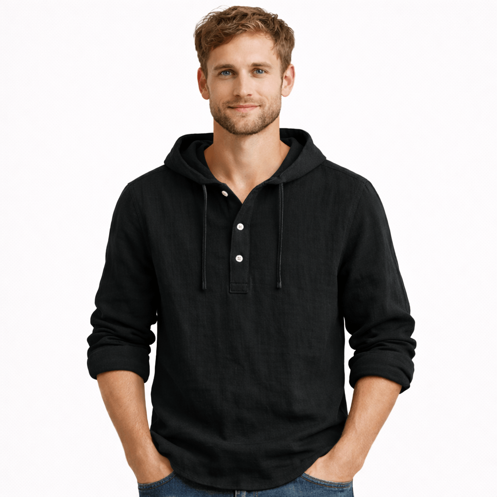 Coleeast-London Black / XS TIM, Linen Hooded Sweatshirt
