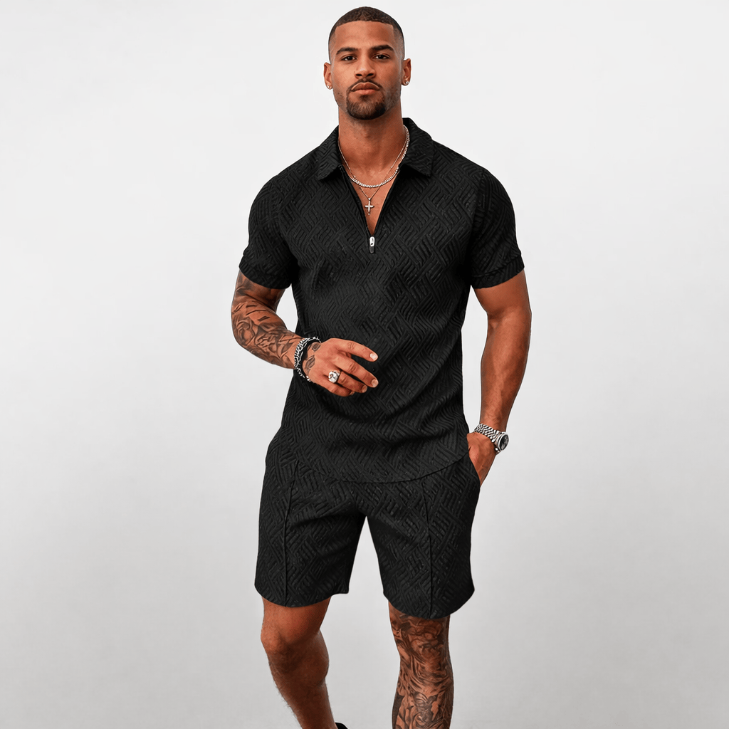 Coleeast-London Black / XS ZANE, Printed Mandarin Collar Set