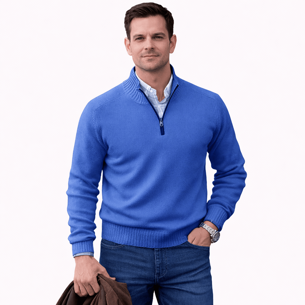 Coleeast-London Blue / XS ALAN, V-Neck Zip Polo Sweater