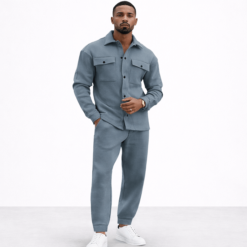 Coleeast-London Blue / XS DOUGLAS, Fleece T-Shirt Set Elastic Waist