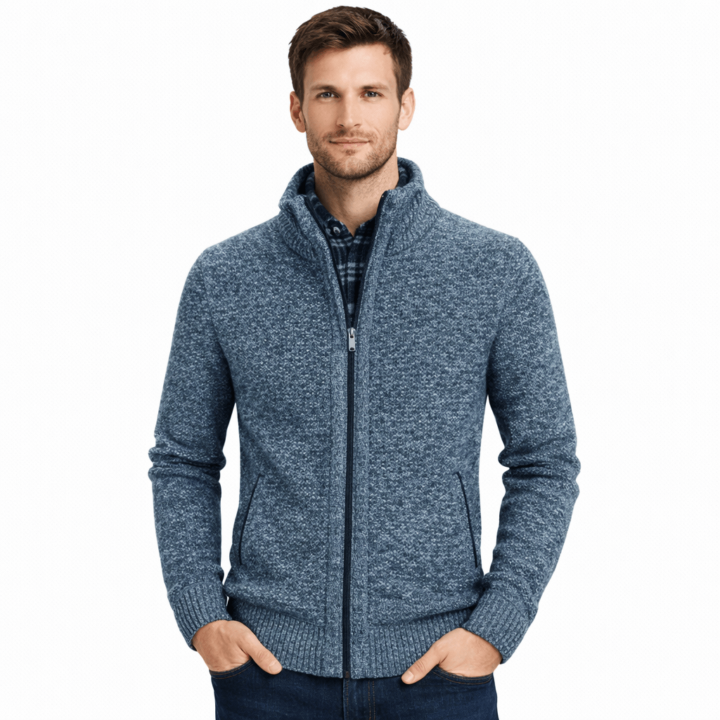 Coleeast-London Blue / XS GRANT, Mandarin Collar Knit Cardigan