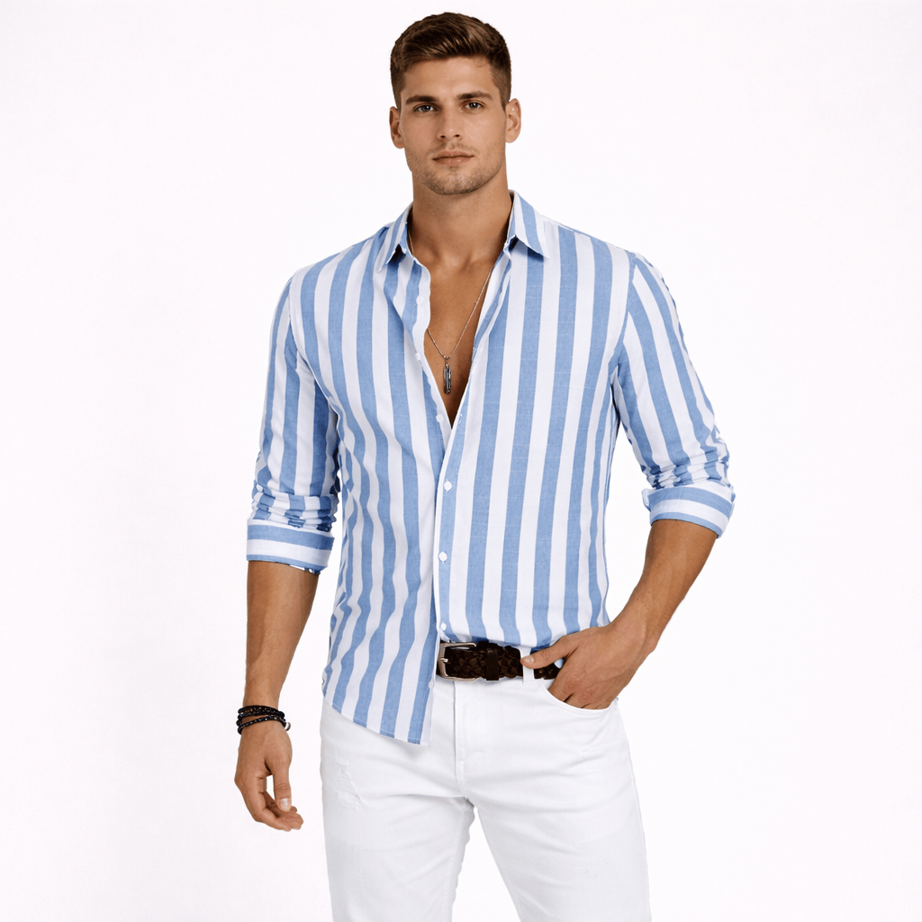 Coleeast-London Blue / XS GUY, Striped Cotton Button-Down Shirt