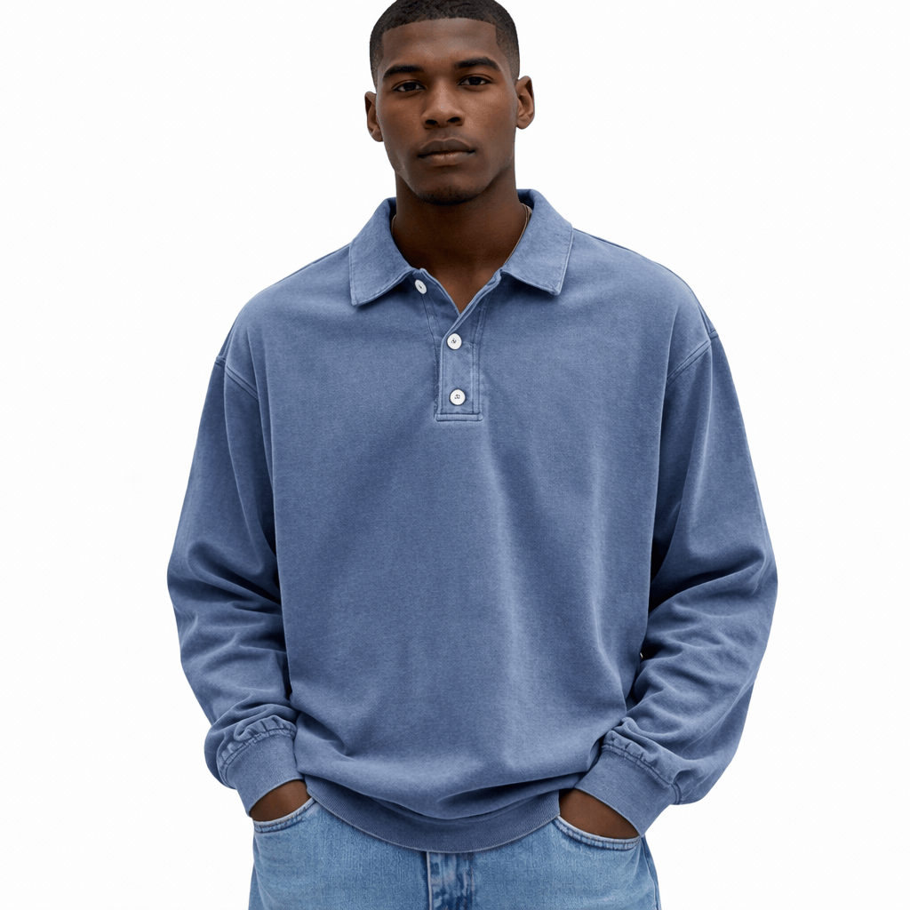 Coleeast-London Blue / XS RON, Regular Fit Turn-Down Collar Sweatshirt