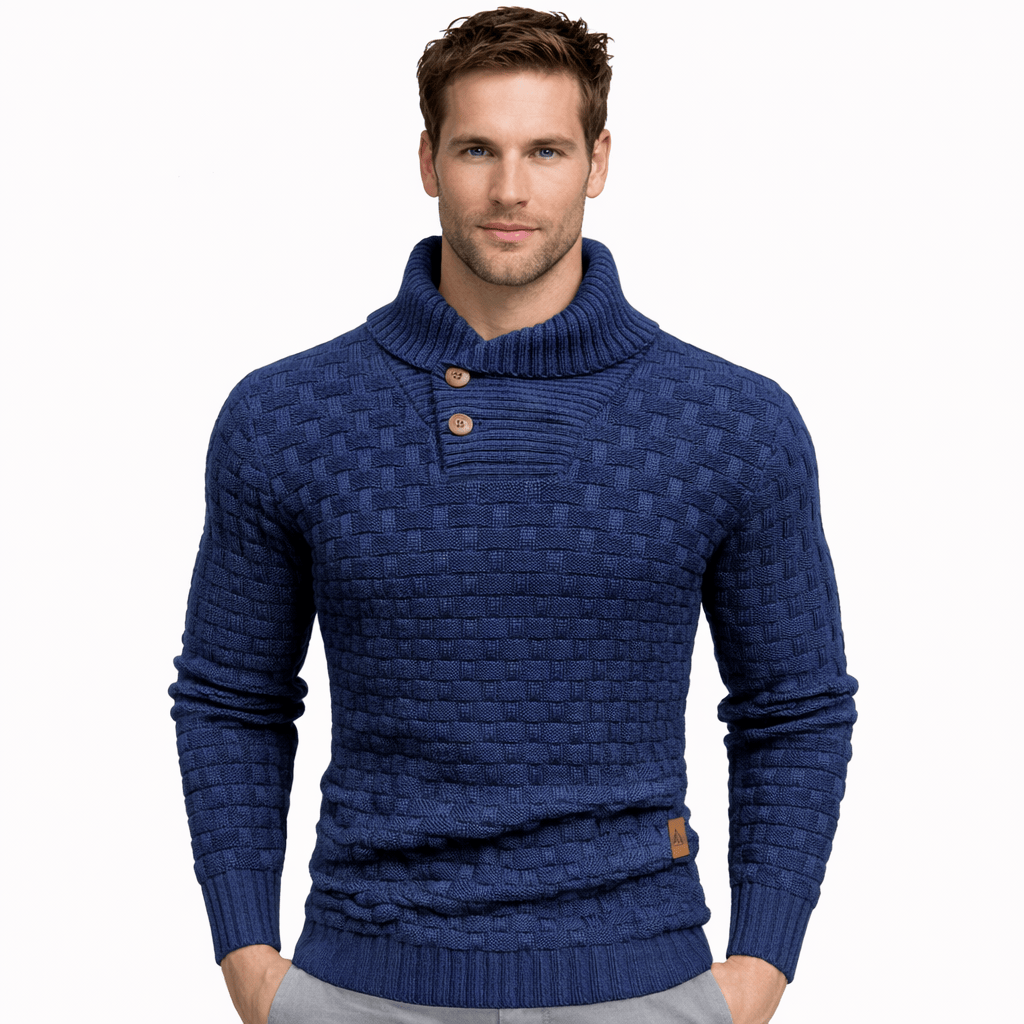 Coleeast-London Blue / XS WES, Geometric Knit Button Cardigan Sweater