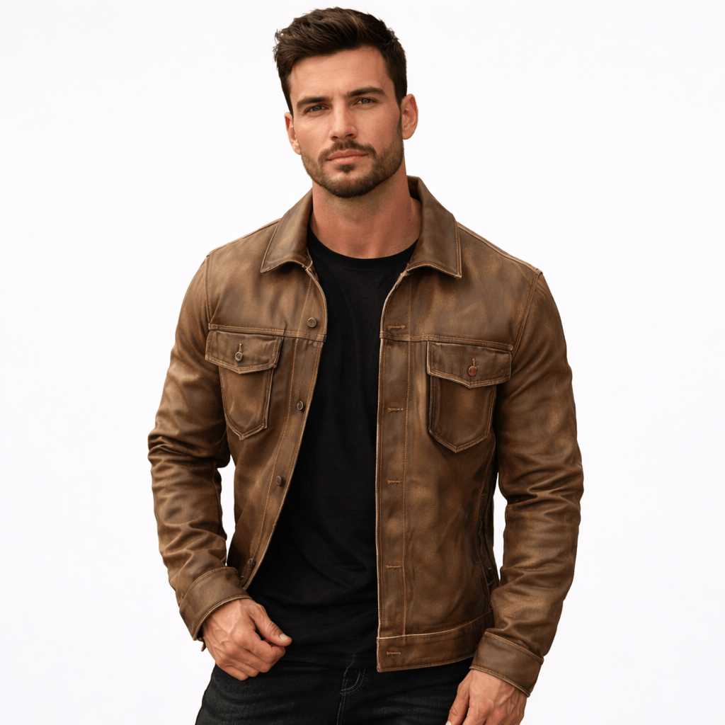 Coleeast-London Brown / XS CLINTON, Slim Cowhide Leather Jacket
