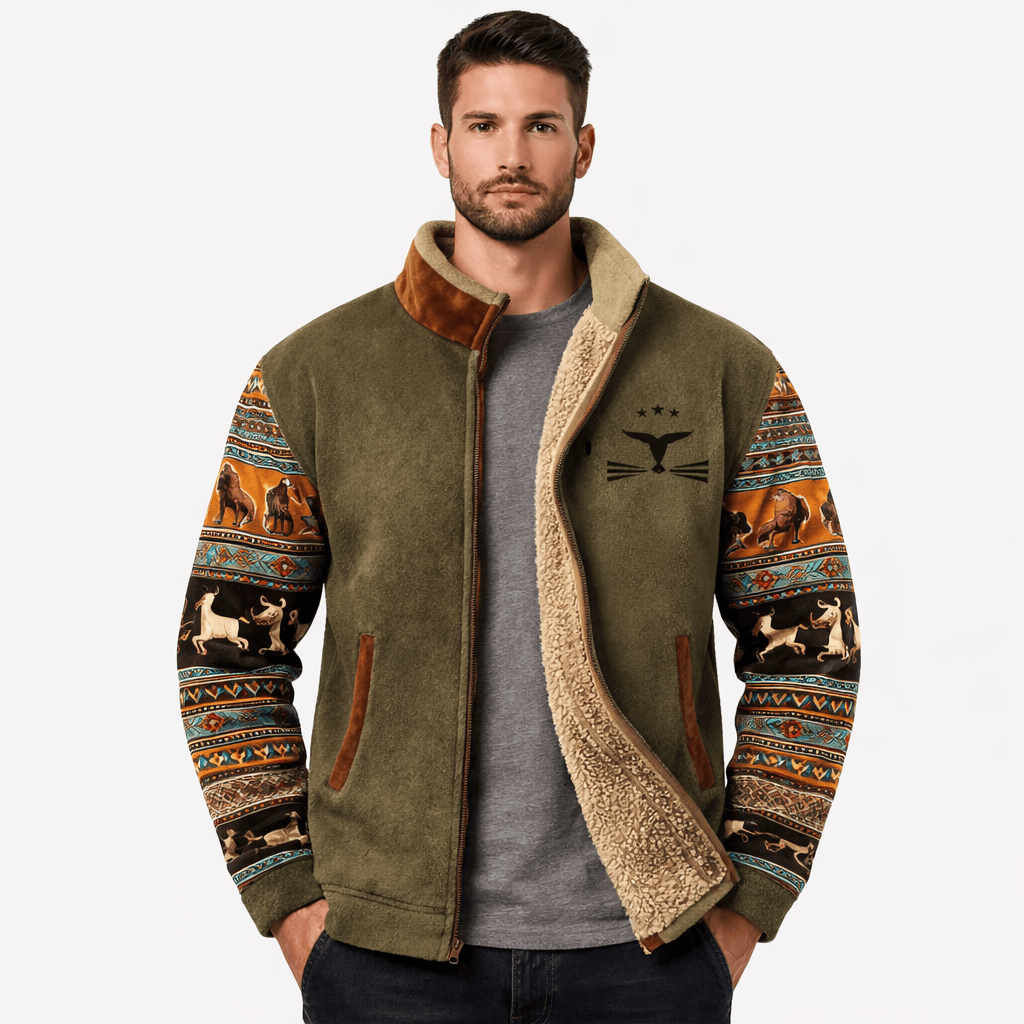 Coleeast-London Brown / XS MARCO, Printed Zip-Up Fleece Jacket