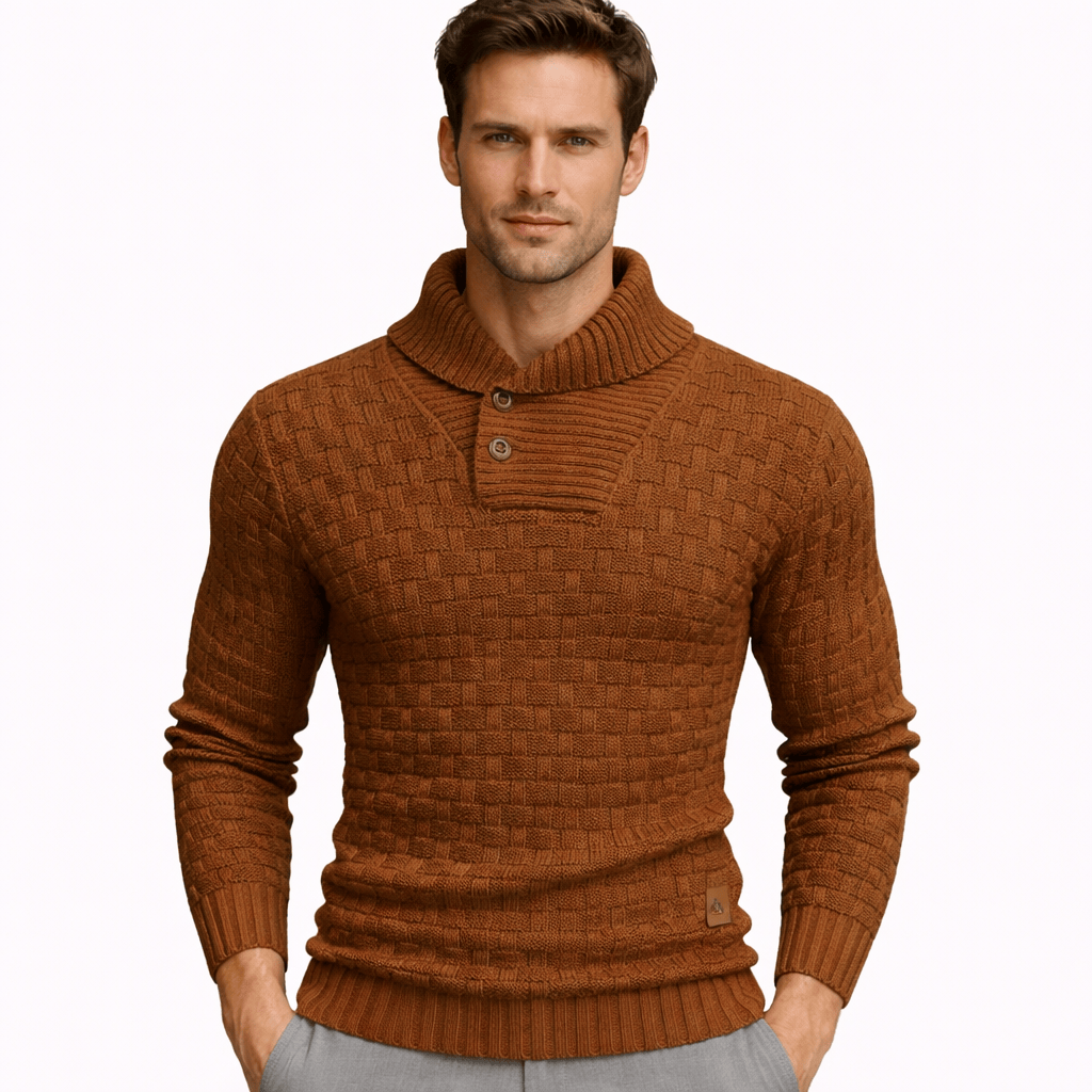 Coleeast-London Brown / XS WES, Geometric Knit Button Cardigan Sweater