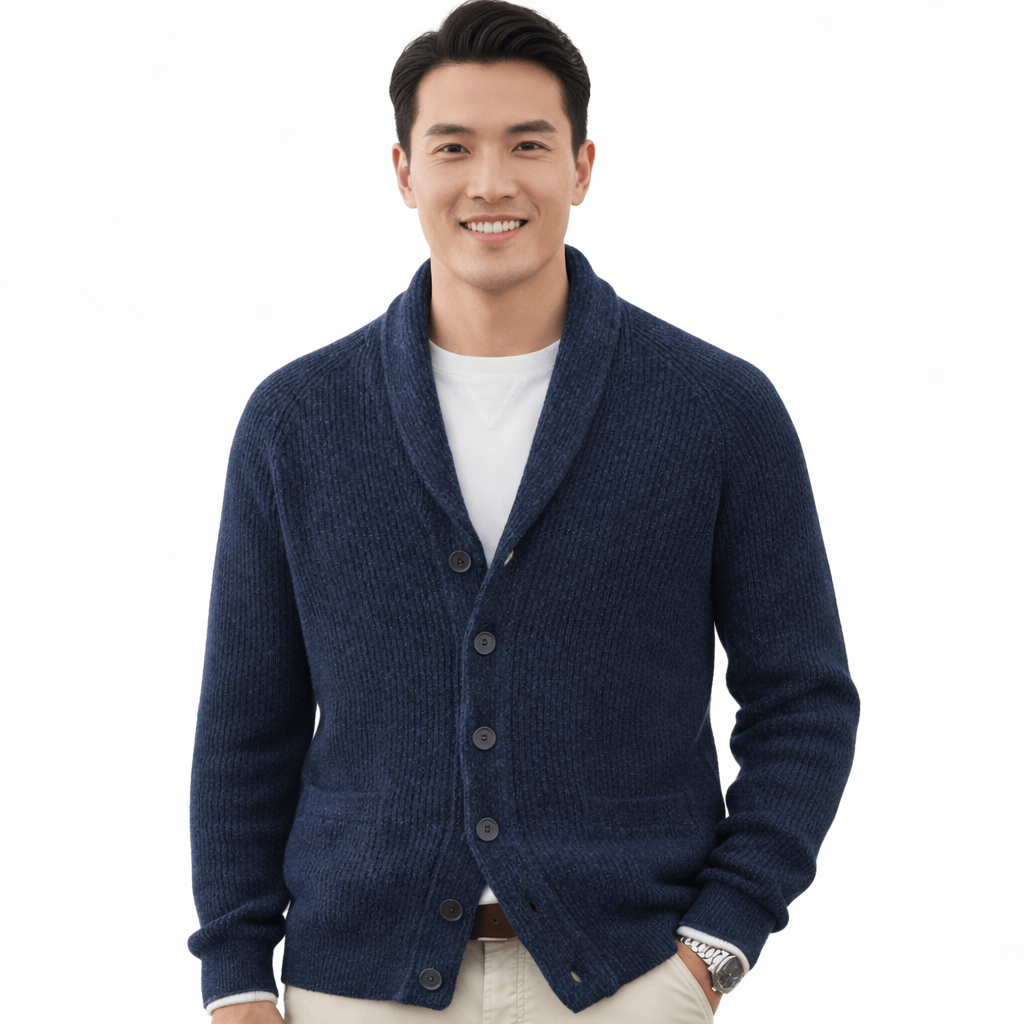 Coleeast-London Dark blue / XS LESTER, Thick Cotton Knit Cardigan