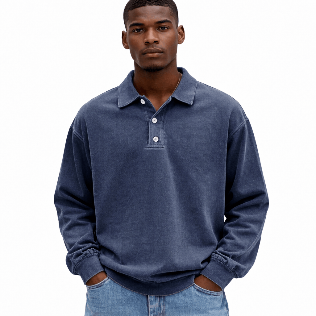 Coleeast-London Dark blue / XS RON, Regular Fit Turn-Down Collar Sweatshirt