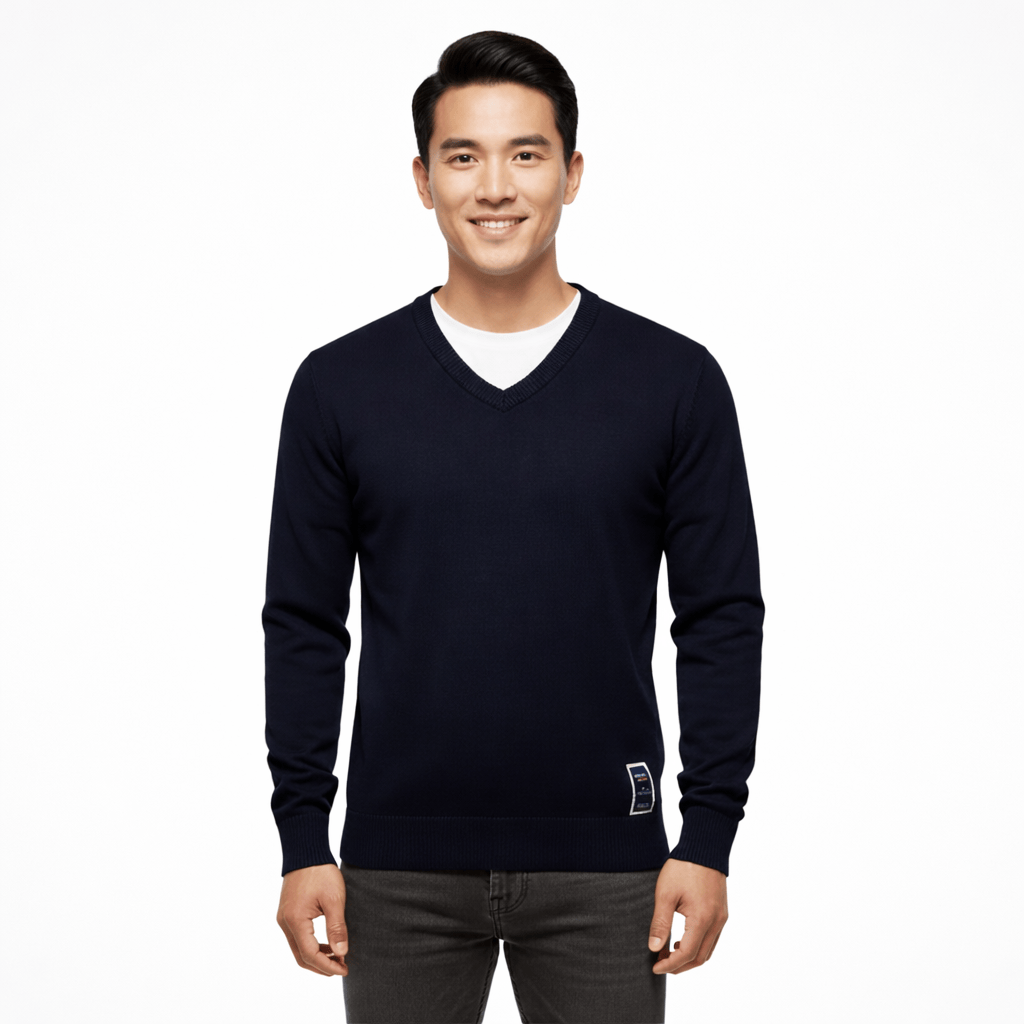 Coleeast-London Dark blue / XS SID, V-Neck Cotton Knit Sweater