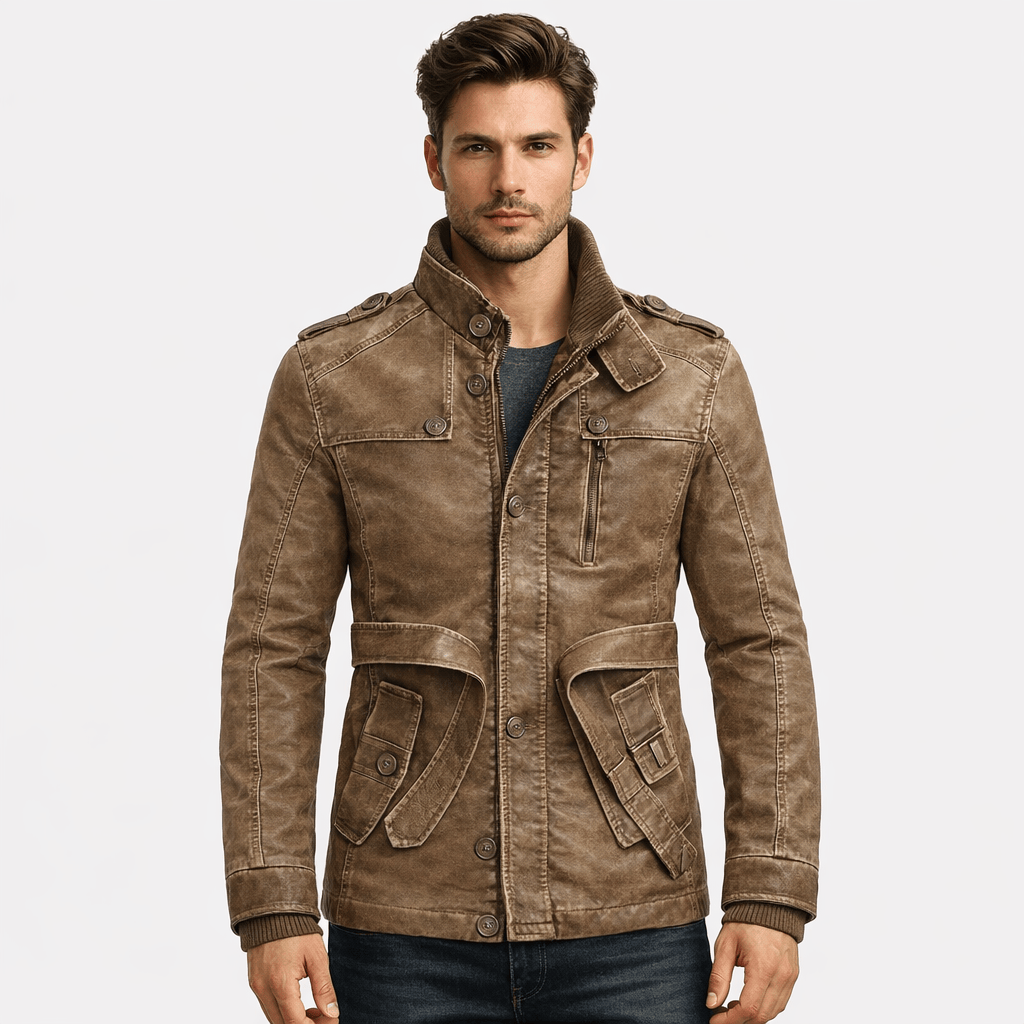 Coleeast-London Dark brown / XS OTIS, Slim Faux Leather Jacket