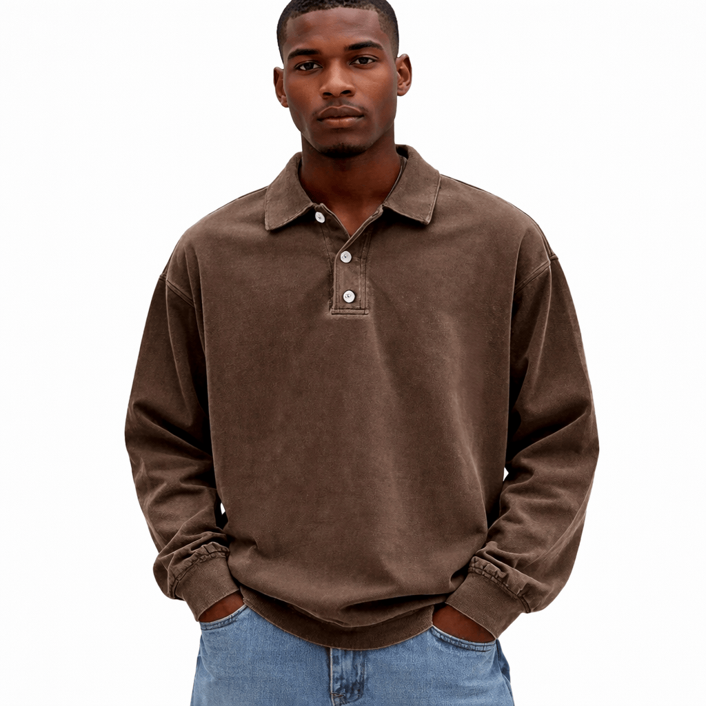Coleeast-London Dark brown / XS RON, Regular Fit Turn-Down Collar Sweatshirt