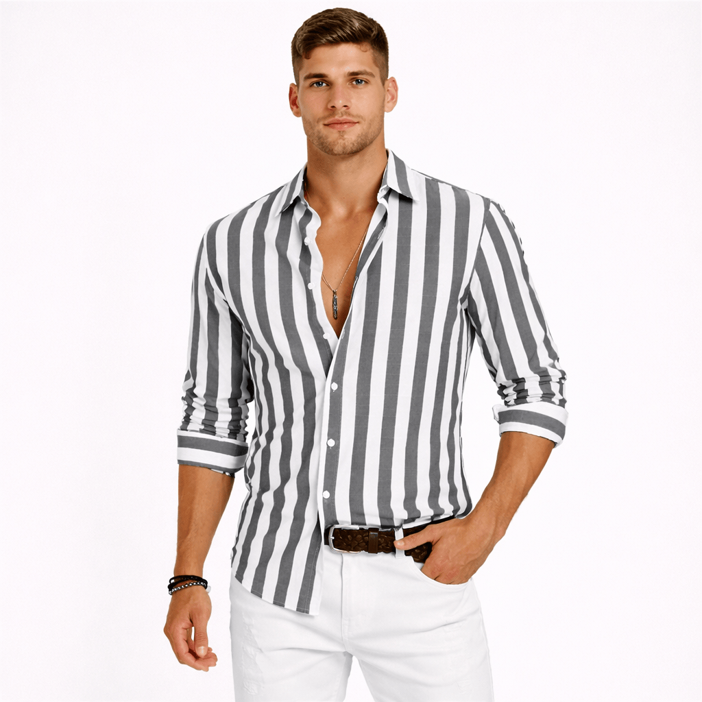 Coleeast-London Dark gray / XS GUY, Striped Cotton Button-Down Shirt