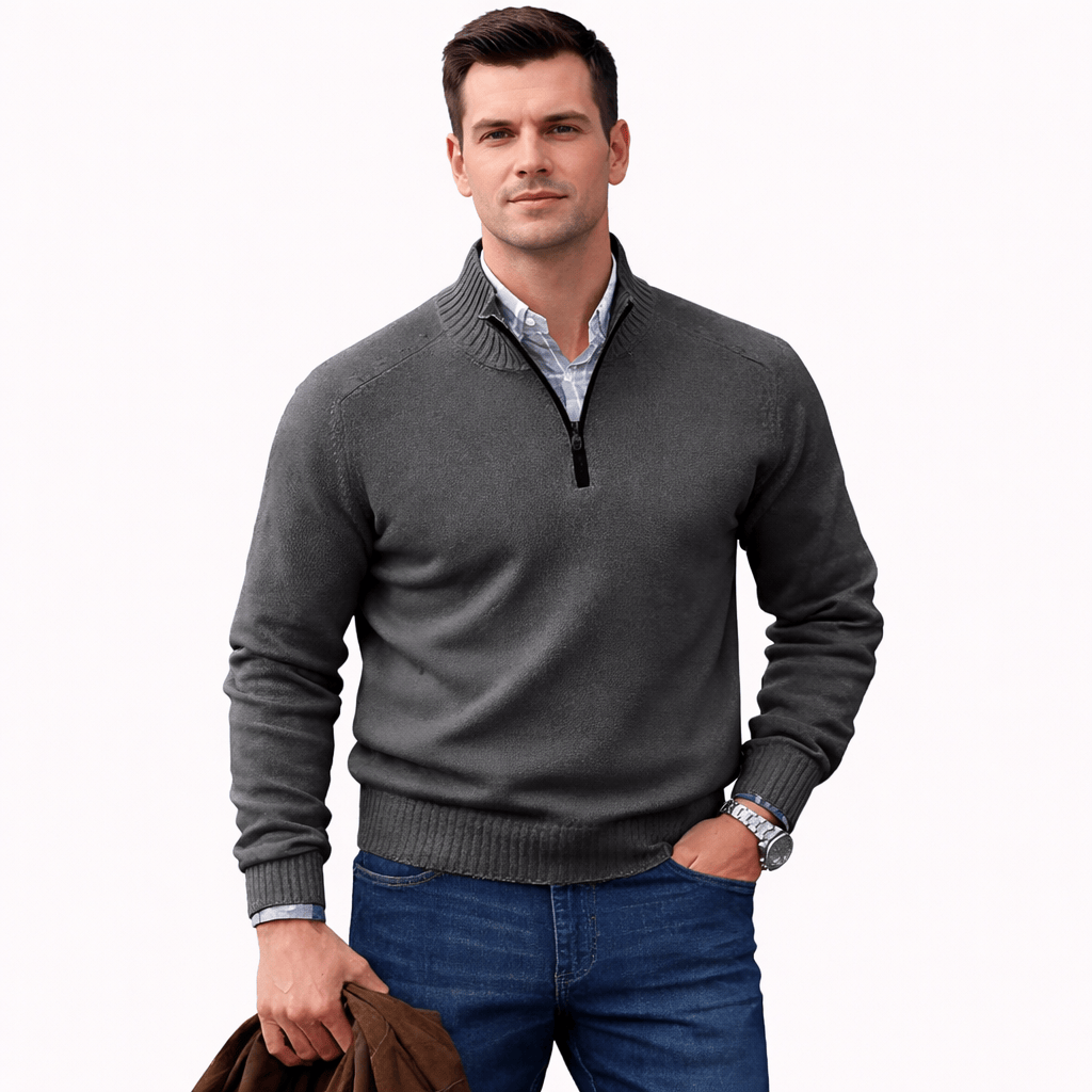 Coleeast-London Dark grey / XS ALAN, V-Neck Zip Polo Sweater