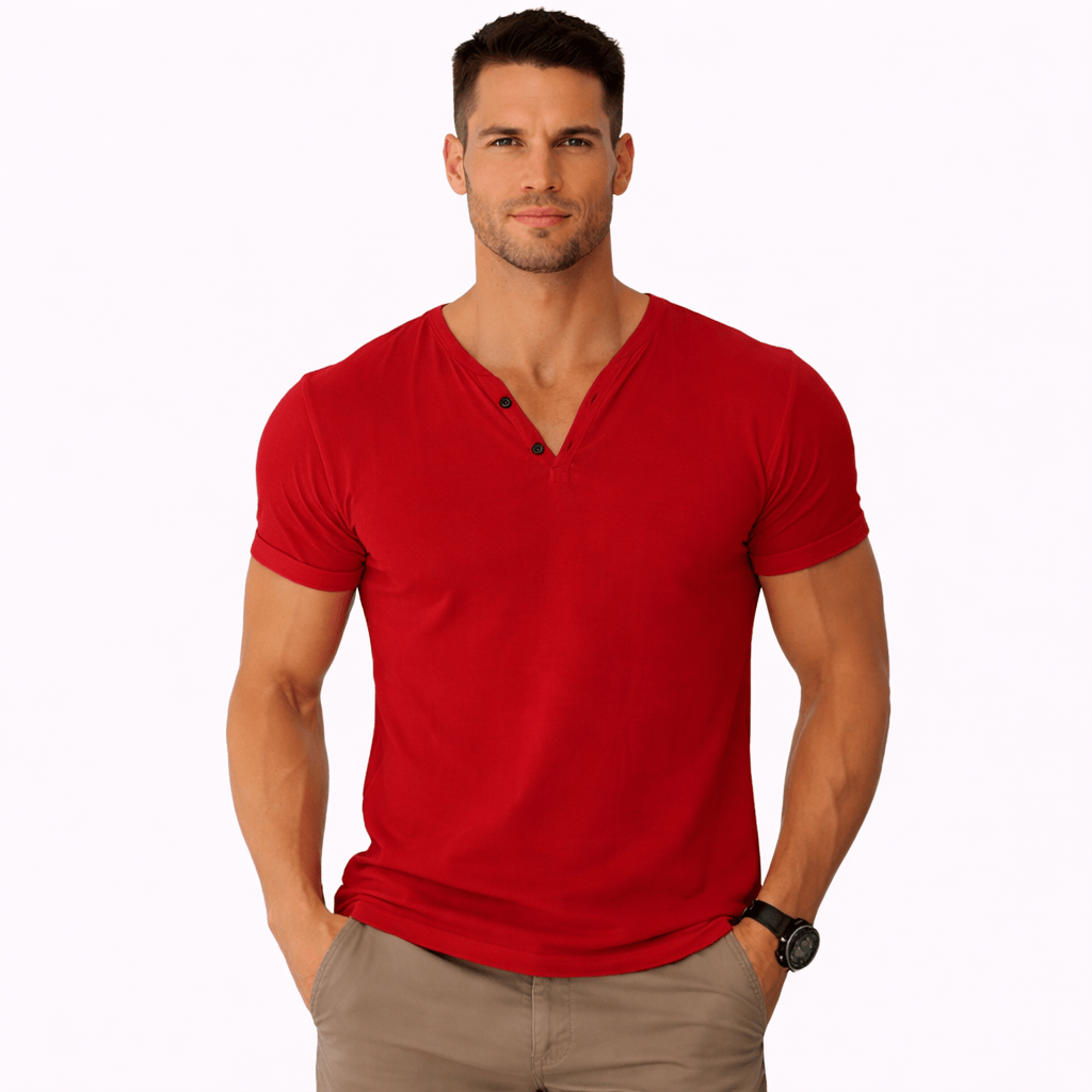 Coleeast-London Dark red / XS FARRELL, V-Neck Breathable Cotton T-Shirt