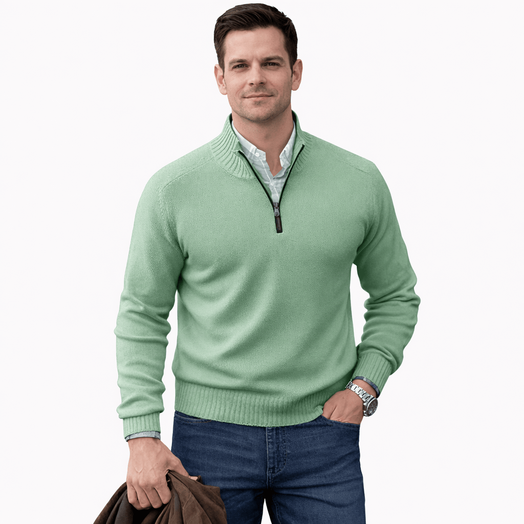 Coleeast-London Green / XS ALAN, V-Neck Zip Polo Sweater