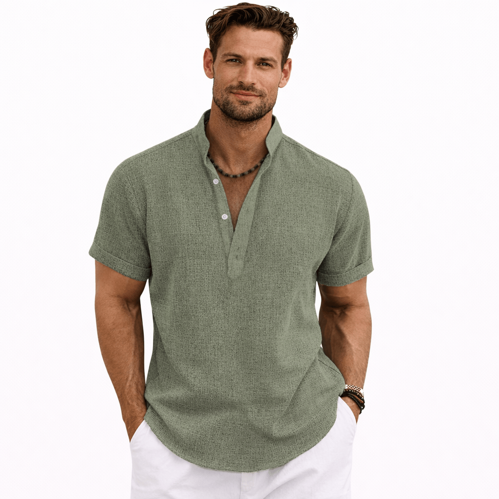 Coleeast London Green / XS LUCAS Striped Linen Casual Shirt