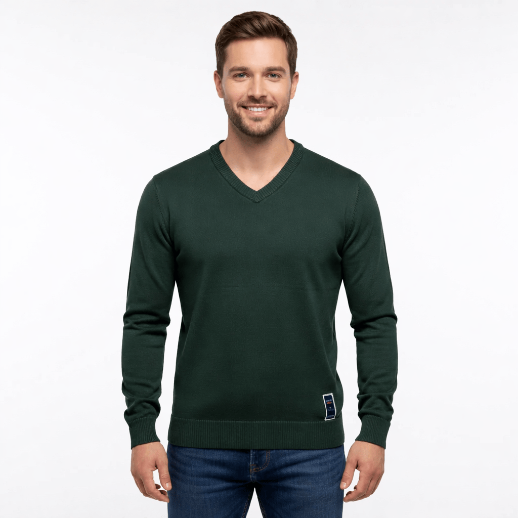 Coleeast-London Green / XS SID, V-Neck Cotton Knit Sweater