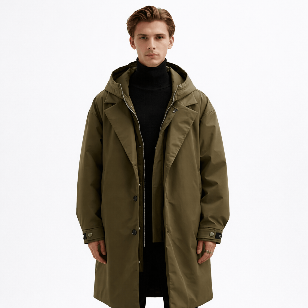 Coleeast-London Green / XS TOM, Hooded Loose Fit Trench Coat