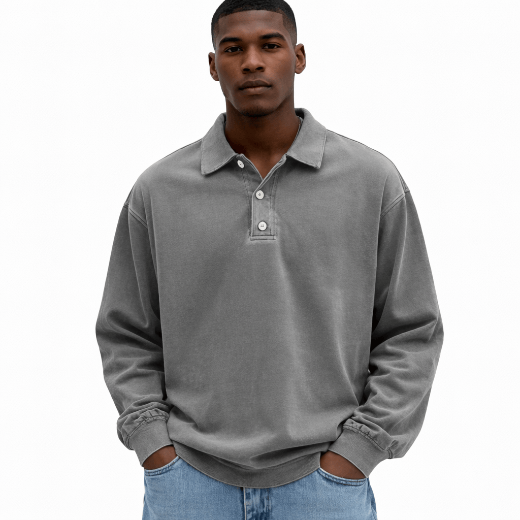 Coleeast-London Grey / XS RON, Regular Fit Turn-Down Collar Sweatshirt