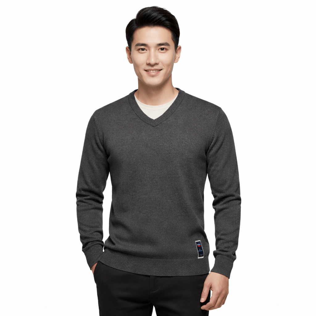 Coleeast-London Grey / XS SID, V-Neck Cotton Knit Sweater