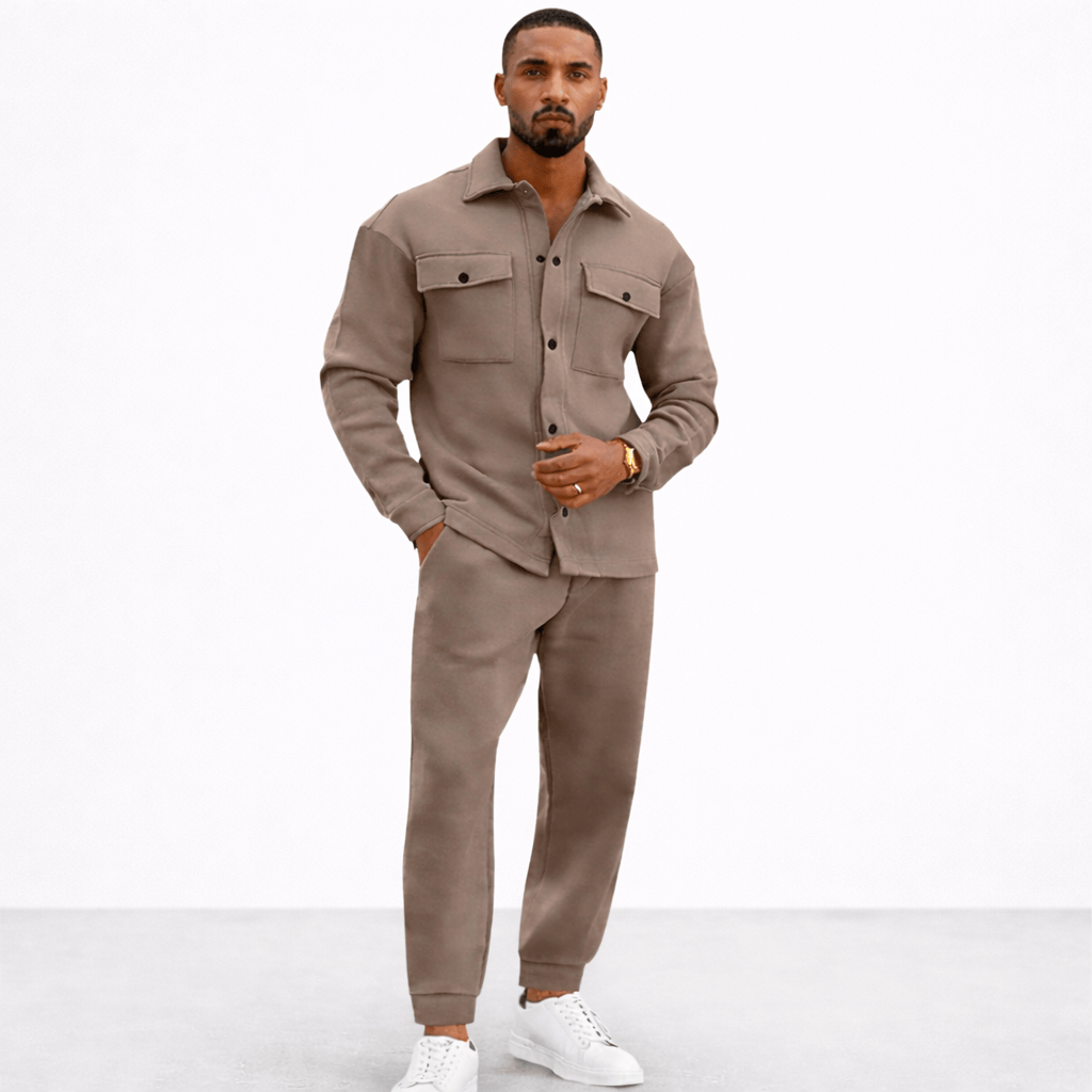 Coleeast-London Khaki / XS DOUGLAS, Fleece T-Shirt Set Elastic Waist