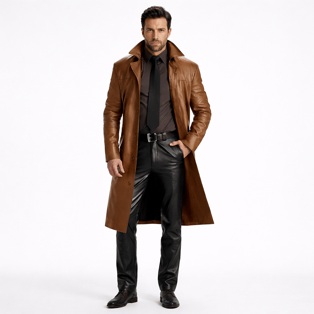 Coleeast-London Khaki / XS GARY, Slim Faux Leather Trench Coat