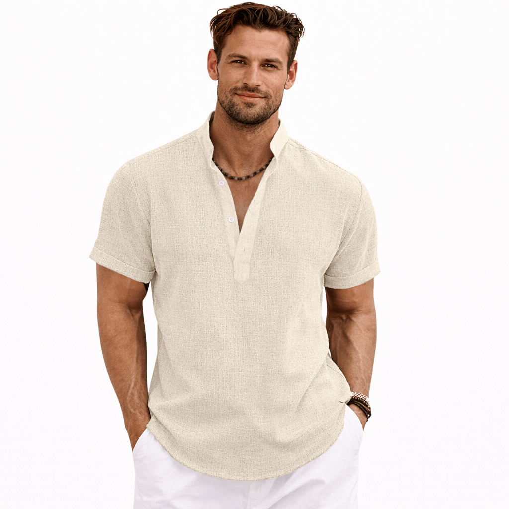 Coleeast London Khaki / XS LUCAS Striped Linen Casual Shirt