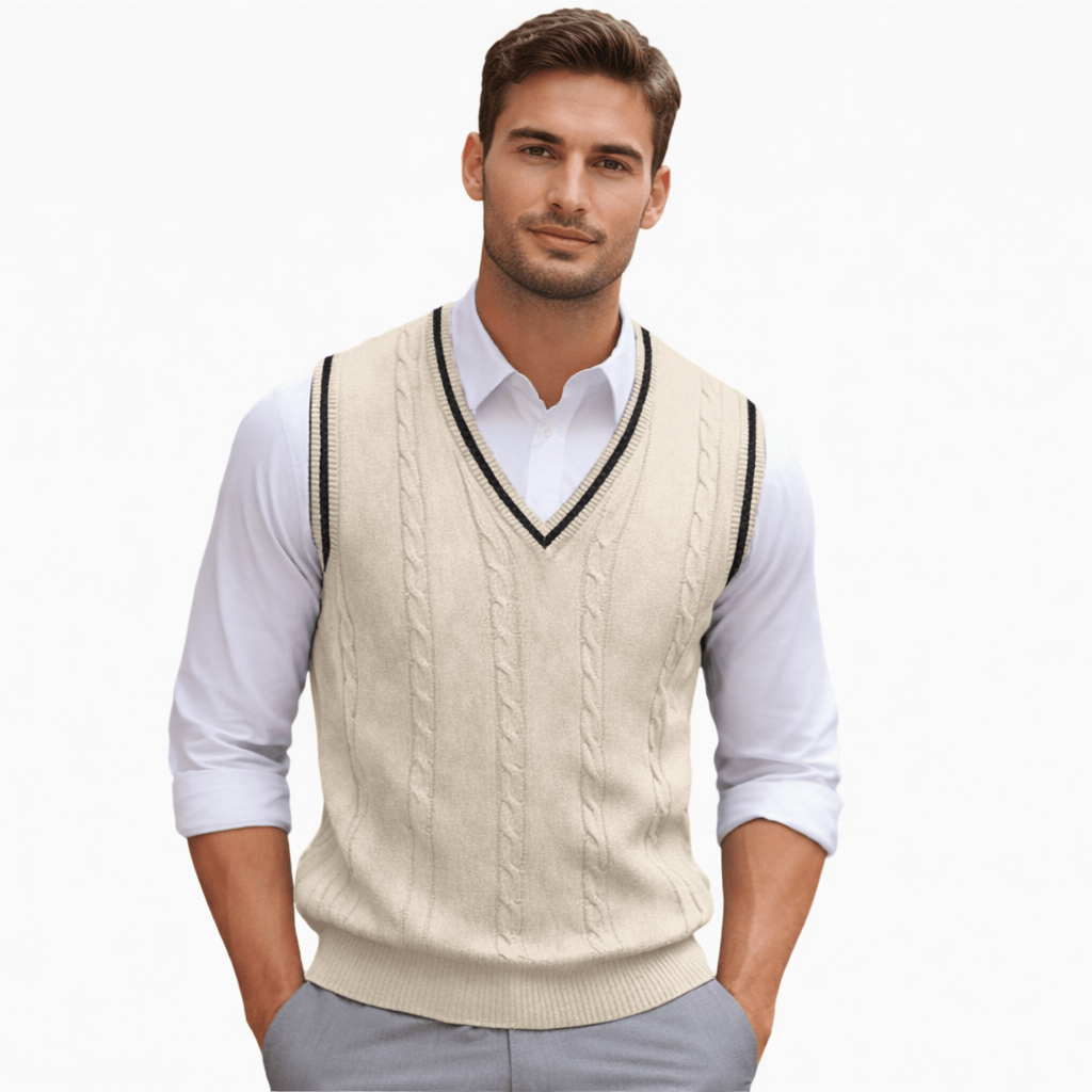 Coleeast London Khaki / XS MATT V-Neck Knit Vest