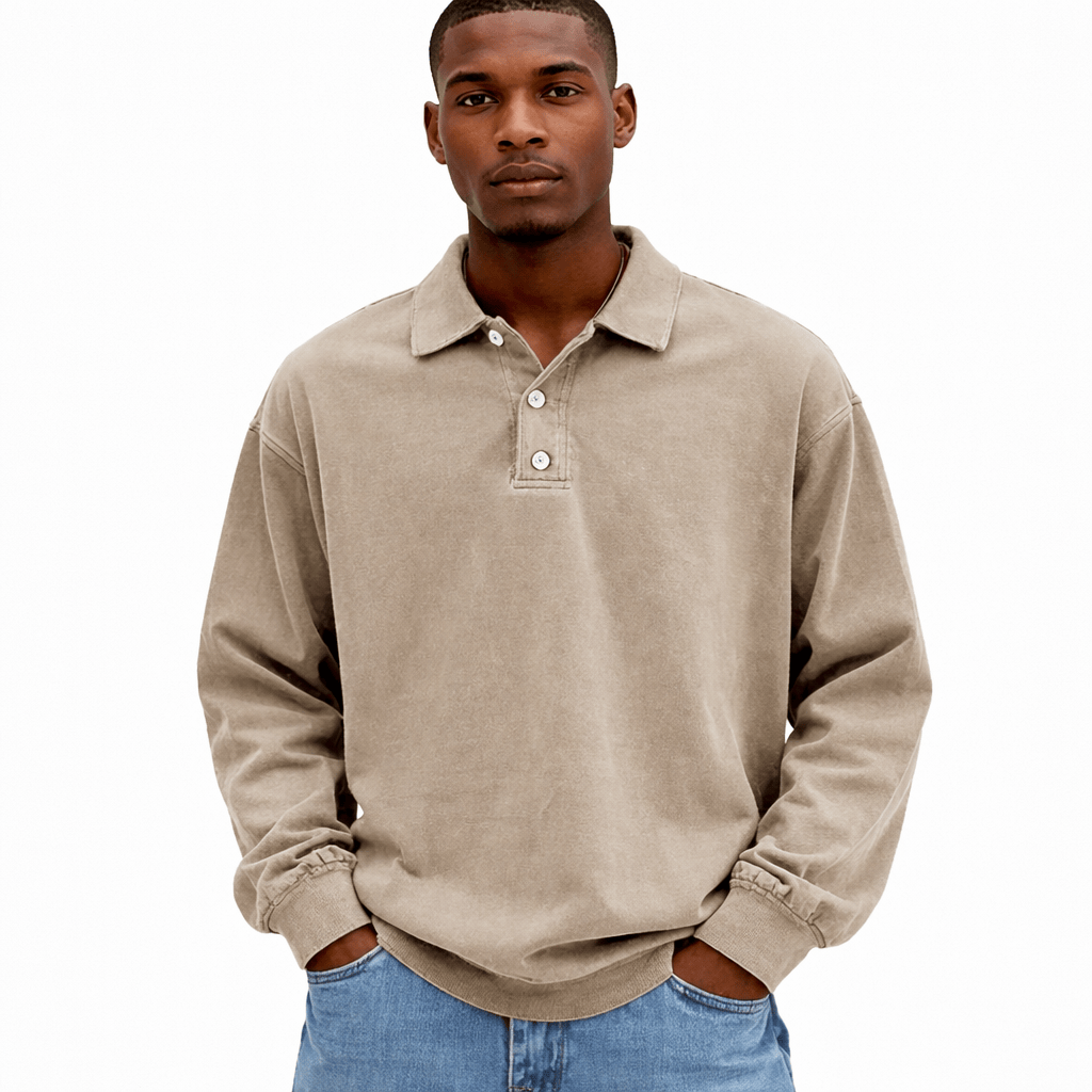 Coleeast-London Khaki / XS RON, Regular Fit Turn-Down Collar Sweatshirt