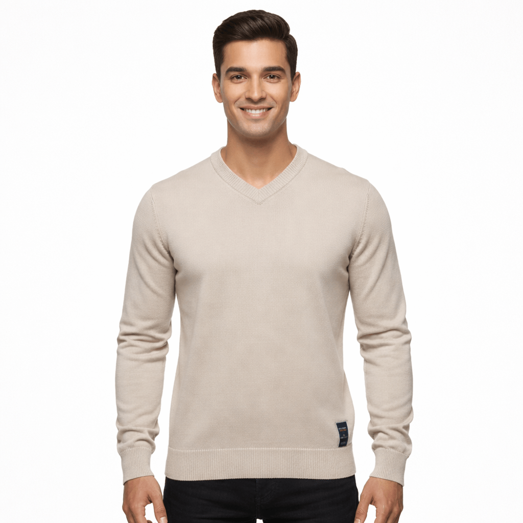 Coleeast-London Khaki / XS SID, V-Neck Cotton Knit Sweater