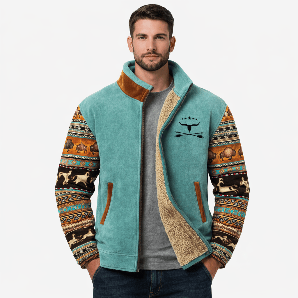 Coleeast-London Light blue / XS MARCO, Printed Zip-Up Fleece Jacket
