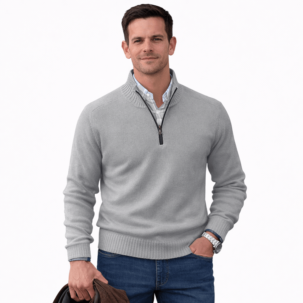 Coleeast-London Light grey / XS ALAN, V-Neck Zip Polo Sweater