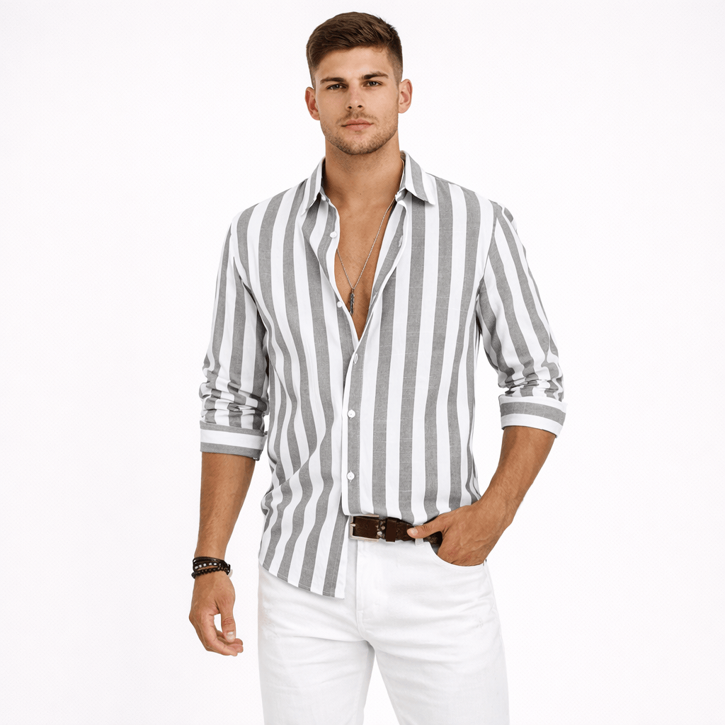 Coleeast-London Light grey / XS GUY, Striped Cotton Button-Down Shirt